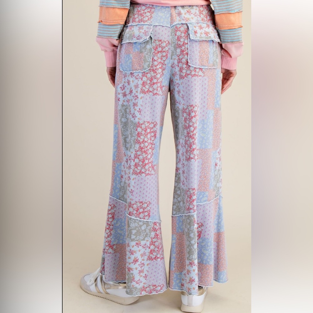 Easel Patchwork Print Wide-Leg Pants - Blue Multi - Picture 3 of 5